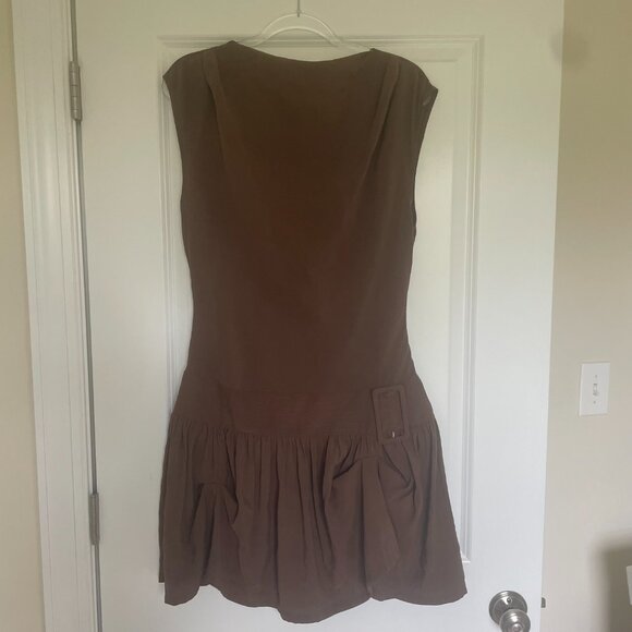 ASOS Design Cowl Neck Hitched Hem Cupro Mini Dress Brown Size 10 - Picture 5 of 13